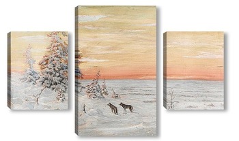 Модульная картина Зимний пейзаж с волками