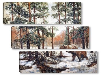 Модульная картина Зимний пейзаж с медведем