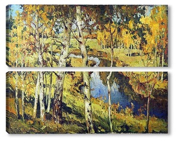 Модульная картина Пейзаж с березами и рекой, 1919
