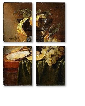 Модульная картина Натюрморт с бокалом и устрицами