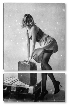 Модульная картина Девушка с чемоданом