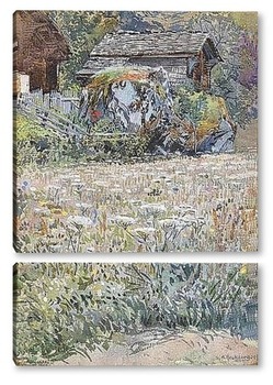 Модульная картина Цветочная поляна в сельской местности