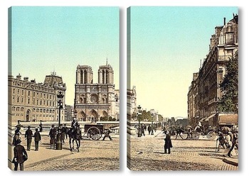 Модульная картина Нотр-Дам и Сент-Майкл мост, Париж, Франция.1890-1900 гг