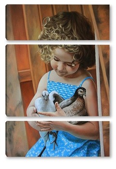 Модульная картина Девочка с птицами