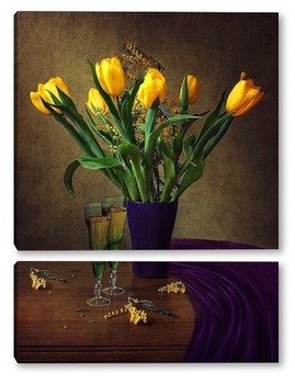 Модульная картина Натюрморт с желтыми тюльпанами