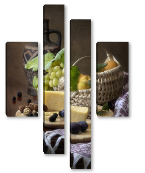 Модульная картина Натюрморт с сыром и фруктами