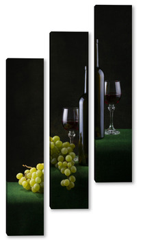 Модульная картина Натюрморт с виноградом и вином в бокалах