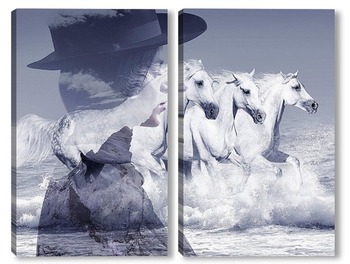 Модульная картина Девушка и лошади