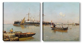 Модульная картина Вид на порт Малаги