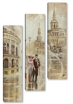 Мужчина и женщина в дождь зонтик