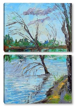 Модульная картина Одинокое дерево на реке