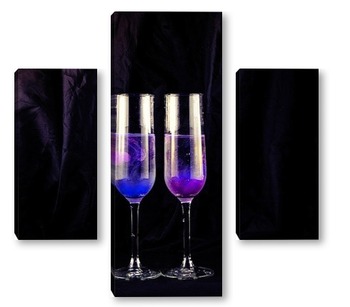 Модульная картина два бокала с разводами краски