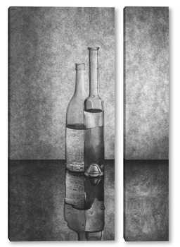 Модульная картина Черно-белый натюрморт с бутылками