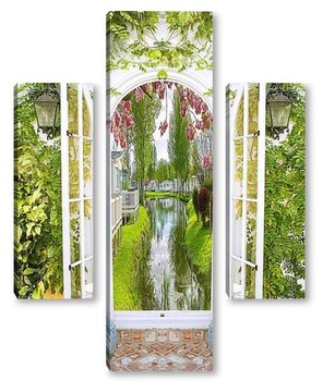 Модульная картина Окно в сад