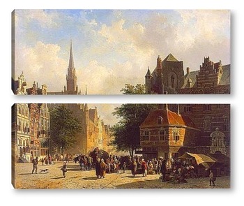 Модульная картина Базарный день в голландском городе