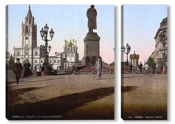 Модульная картина Памятник А. Пушкину и Страстной монастырь на открытке, 19 век