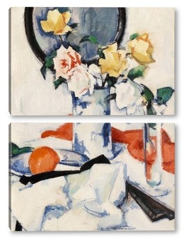  Натюрморт с розами в бело голубой вазе