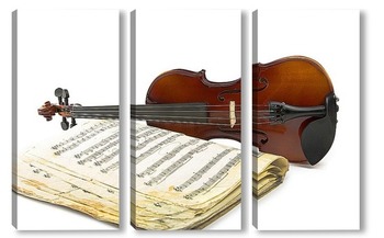 Модульная картина Скрипка и старая нотная тетрадь