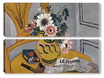 Модульная картина Цветы,трубка и газета