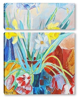 Модульная картина Натюрморт с весенними цветами