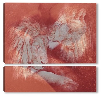 Модульная картина Влюбленные львы