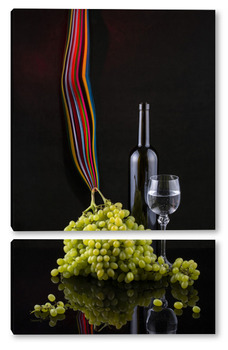 Модульная картина Натюрморт с виноградом и вином