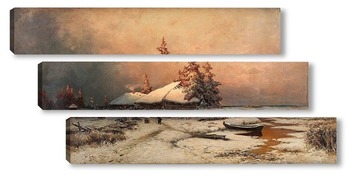 Модульная картина Хижина в зимних сумерках