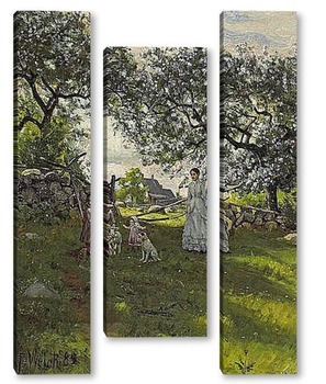 Модульная картина Мать и ее дети в Весенний пейзаж, 1885