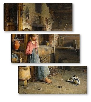 Модульная картина Девочка с котятами