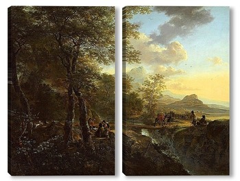 Модульная картина Итальянский пейзаж с путниками