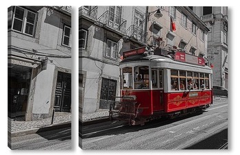 Модульная картина красный трамвай