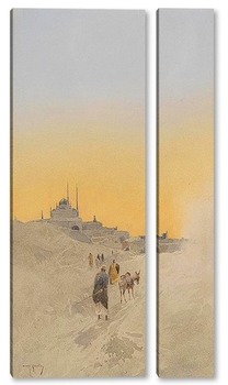 Модульная картина Пустынный городок с мечетью