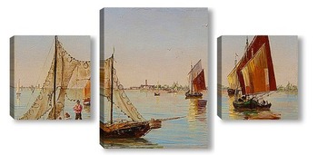 Модульная картина Басино-ди-Сан-Марко в Венеции.Рыбаки на венецианской лагуне (пар
