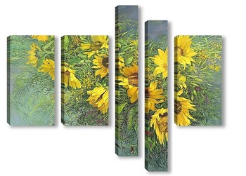 Модульная картина Подсолнухи с полевыми цветами...
