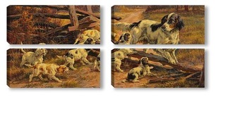 Модульная картина Охотничья собака со щенками