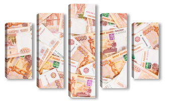 Модульная картина фон банкнот, российские рубли