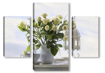 Модульная картина Натюрморт с букетом белых роз