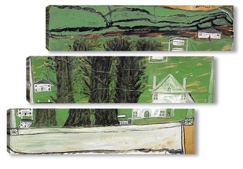 Модульная картина Три дерева: белый дом в пейзаже