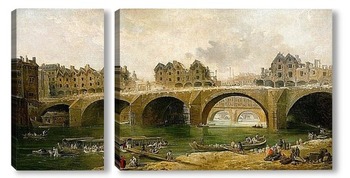 Модульная картина Разрушение зданий на мосту Нотр-Дам