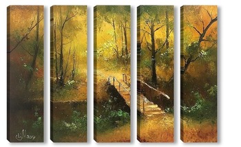 Модульная картина Осенний пейзаж с мостиком