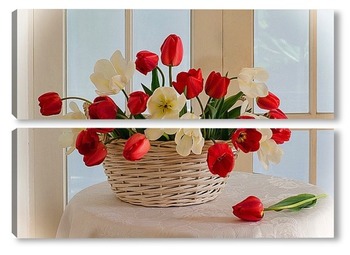 Модульная картина Корзина полная тюльпанов