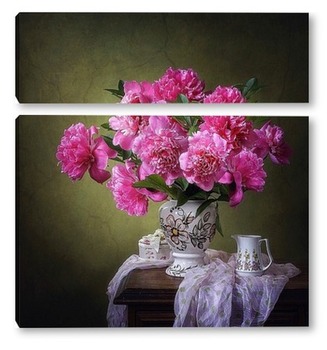 Модульная картина Натюрморт с розовыми пионами