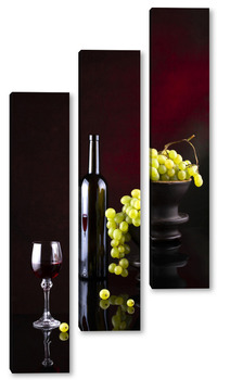 Модульная картина Натюрморт с виноградом и вином