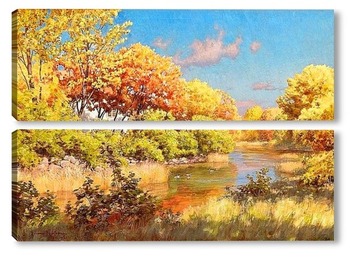 Модульная картина Осенний пейзаж с утками в воде
