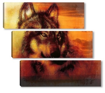 Модульная картина Волк на фоне заката