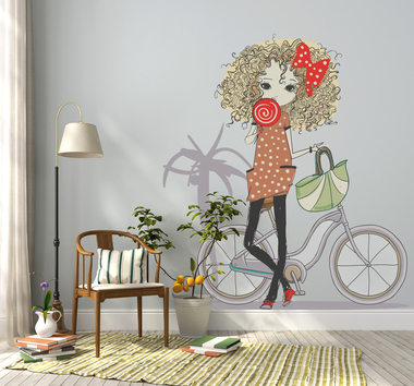 Наклейка Девушка с велосипедом
