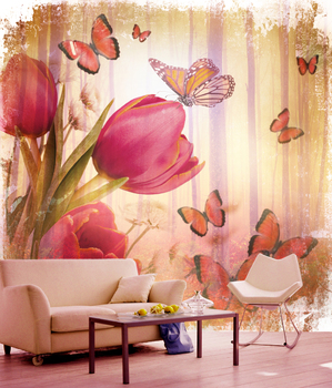 Фотообои Тюльпаны и бабочки