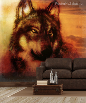 Фотообои Волк на фоне заката