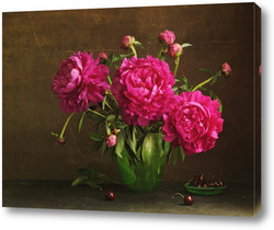   Постер Красные пионы в зеленой вазе