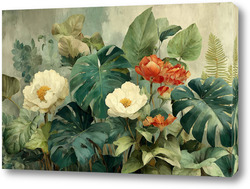    Цветы и тропические листья